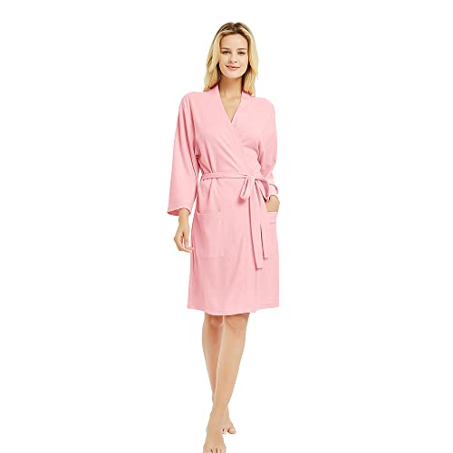 Image of U2SKIIN Womens Robes, 100% Cotton Lightweight Robes 3 /4 Sleeves Kimono Knit Soft Loungewear Short Bathrobe