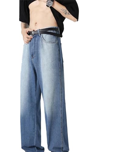 Mens Jeans Spring Wide Leg Loose Straight Casual Streetwear Baggy Bleach High Street Denim Pants2