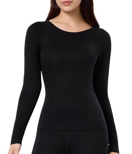 CAOZITOU 100% Merino Shirt Damen Langarm, Warm Merinowolle Funktionsshirt Thermounterwäsche, Winter Thermoshirt Oberteil Frauen für Outdoor (250g, Schwarz, L)