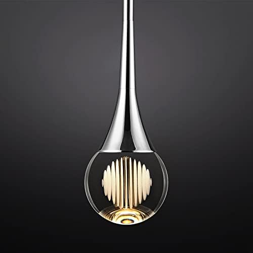Untrammelife 1-Light Teardrop Crystal Pendant Light, Mini Globe LED Ceiling Hanging Light in Polished Nickel Finish, 8W Dimmable Glass Pendant Lighting for Kitchen Bathroom Dining Room Bar