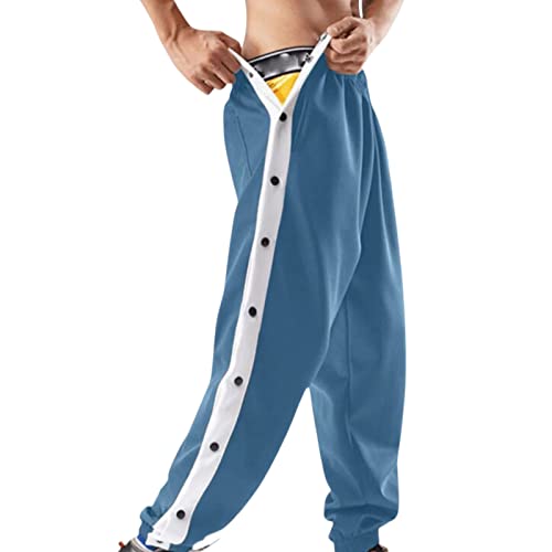 Tear Away Pants for Men Basketball Pants Casual High Split Snap Button Sweatpants Loose Fit Sports Trousers Blue