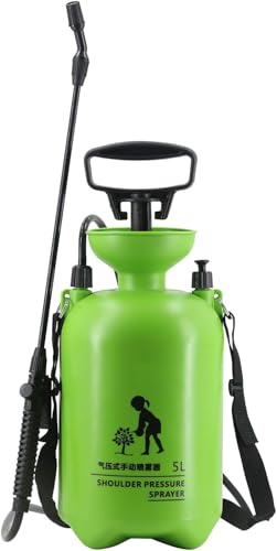 CLICIC Lawn and Garden Portable Sprayer - Pump Pressure Sprayer Includes Shoulder Strap (1.3 Gallon Green)