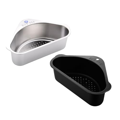 DONFAMDS ステンレス製キッチン三角コーナー水切りバスケット 食品廃棄物フィルター付き 野菜果物用多機能シンク排水カゴ 耐錆性 清掃簡単