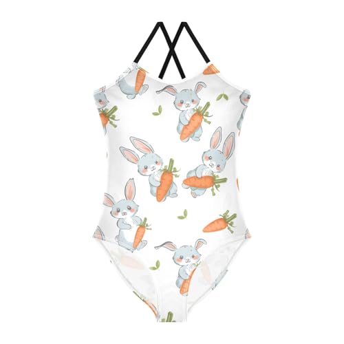Girls Swimsuit Pattern of Rabbit with Carrot One Piece Swimwear