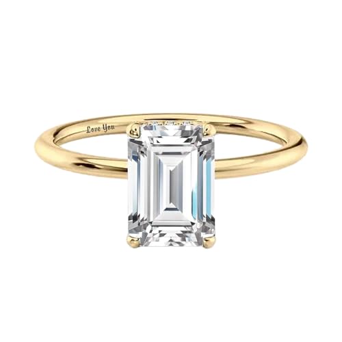Emerald Cut Moissanite Engagement Ring for Women, 10K 14K 18K Solid Gold 1-3 Carat CT Moissanite/Lab Created Diamond Wedding Rings Promise Ring Christmas Jewelry Gift for Her Size 4-12