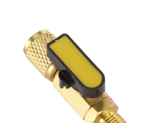 Válvula de bola recta de cierre para recarga de refrigerante HVAC, color amarillo, compatible con R134A, R22, R12 y R410A miniatura 3