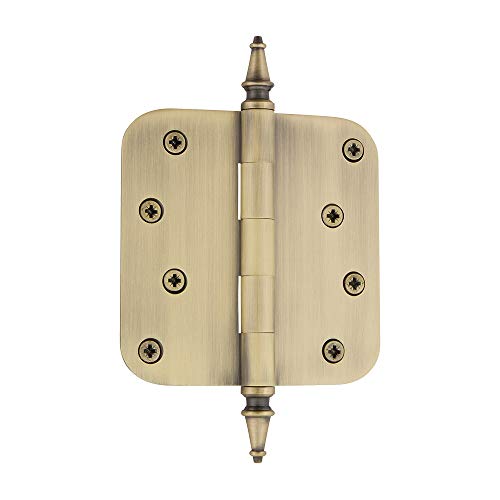 Image of Nostalgic Warehouse 746083 4 inch Steeple Tip Residential 5 /8 inch Radius Corners Door Hinge, Antique Brass