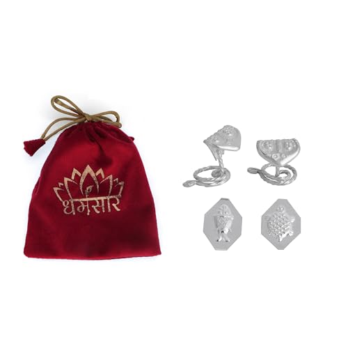Image of Dharmsaar Chandi ke Naag Nagin Joda with Kachua and Machli,Naag Nagin Ka Joda Silver Pure Fish and Turtle Set,Bhoomi Pujan Kit for Bhumi Pooja,Opening Ceremony Kit