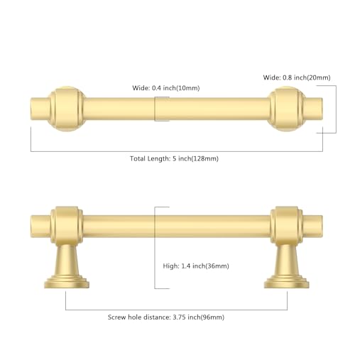 Image of 10 Pack 3.75 inch(96mm) BrushedGold Cabinet Pulls Kitchen Cabinet Handles Cabinet Hardware Drawer Pulls for Cupboard CK0081