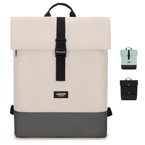LARKSON Rucksack Damen & Herren Sand Grau - Tammo - Rolltop Daypack für Arbeit Uni Fahrrad - Backpack mit 16 Zoll Laptop Fach - Rückenpolsterung & Wasserabweisend