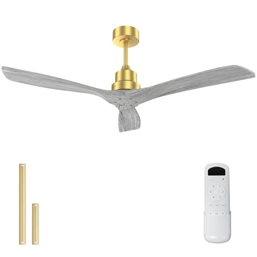 Image of Sofucor 52 Inch Modern Solid Wood Ceiling Fan No Light for Indoor Outdoor