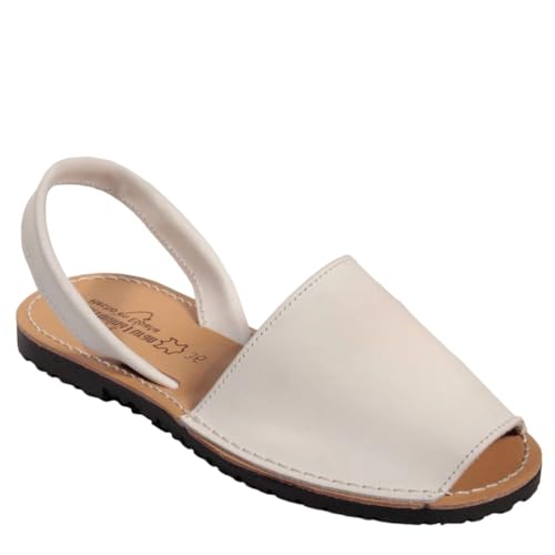 HECHO EN ESPAÑA Menorquina - Ibicencas - Sandalia de Verano de Piel (BLANCO,...