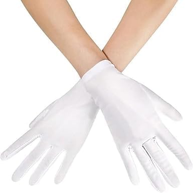 Clockjuan 1Pair White Short Satin Gloves Opera Gloves Wedding Bridal Women's Gown White for Party Dance Dinner Banquet Easy to Wear Easy to Use and Store, and Mittens