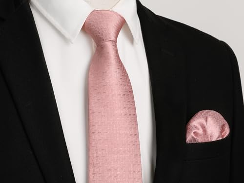 Image of HISDERN Ties for Men Solid Houndstooth Neckties Handkerchief Formal Business Tie & Pocket Square Set Wedding Party