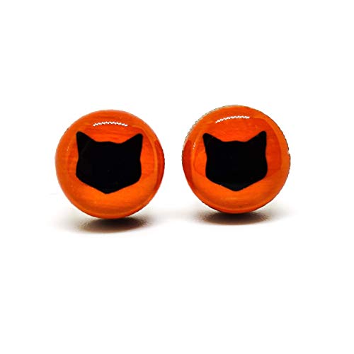 Stud Earrings, Halloween, 10 mm, Handmade, Stainless Steel Posts for Sensitive Ears (Black Cat)