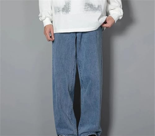 Men's Straight Leg Casual Jeans Baggy Korean Denim Pants Basic Daily Wide Leg Trousers3