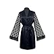 TINAYAUE Frauen Leichter Schlafanzug Weicher Bademantel mit Herz Kurze Satin Robe Bequeme Pyjamas mit Taillenband V-Ausschnitt Mesh Nachthemd Bequemer Morgenmantel