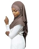 Hijab Foulard à Enfiler avec bonnet intégré pour femme musulmane voilée châle islamique voile enfilable (Marron)