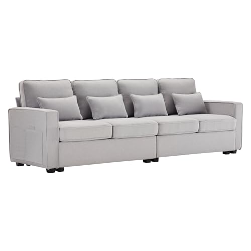 SEEDWAVE Big-Sofa 4-Sitzer großes Sofa, 264cm breites Leinen-Polstersofa, Recamiere mit Vier Lendenkissen,Big Sofa Für das Wohnzimmer (Hellgrau)