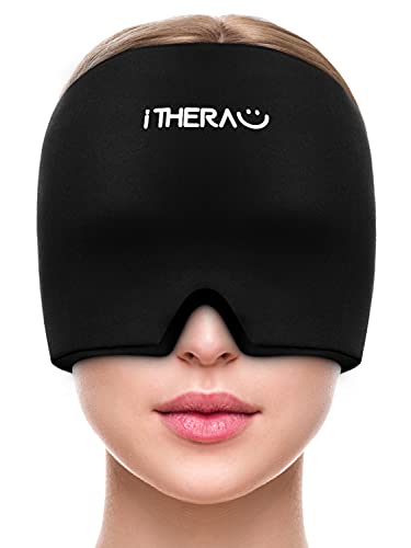 iTHERAU Gel Ice Headache & Migraine Relief Hat, Cold Therapy Headache Relief Cap, Stretchable Snug Migraine Ice Head Wrap Mask for Puffy Eyes, Tension, Sinus & Stress Relief