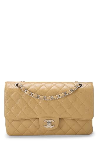 Chanel, Pre-loved Beige Quilted Caviar Classic Double Flap Medium, Beige