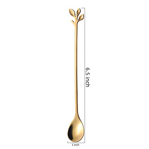 Ansaw Small 6.5-Inch Leaf Coffee Spoon Set, 6 Pcs Gold Stainless Steel Teaspoons #TOP1
