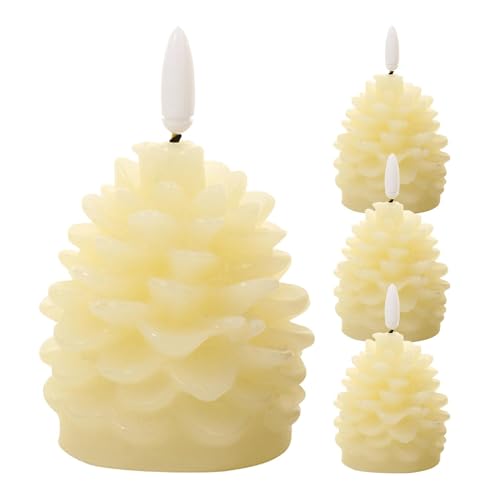 Bsbkoj Candele senza fiamma, Set di candele a LED di Natale, Luci decorative, Candele finte pigne, Decorazioni natalizie a LED, Lanterne di Natale senza fiamma, Luci senza fiamma