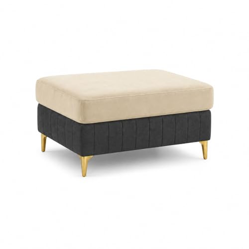 Image of CASASTYLE Noviq 4 Seater L Shape Sofa Set with Movable Ottoman | Flexible Left or Right Layout | Cozy Velvet Fabric | Soft Touch Seating | Modern Designer Sofa for Living Room (Dark Grey-Cream)