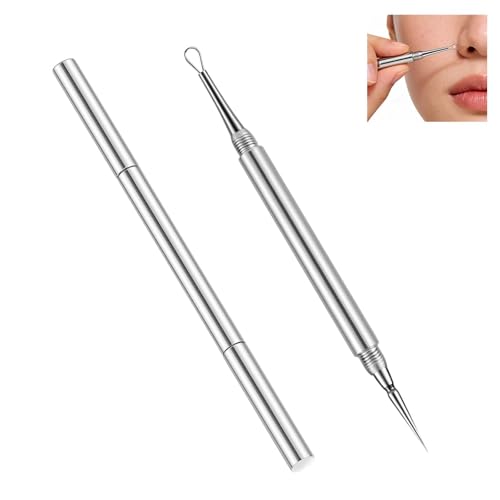 Outil d'expression des boutons, aiguille lancette en acier inoxydable et tire-comédons, 2 en 1 pour éliminer de manière hygiénique l'acné et les miliums