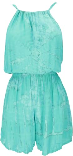 GURU SHOP Kurzer Luftiger Batik Overall im Boho Style, Einteiler - Türkis, Damen, Synthetisch