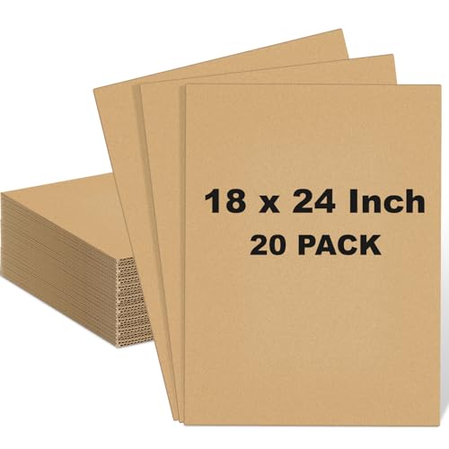 Image of Henoyso 20 Pack 18 x 24 Inch Corrugated Cardboard Sheets Flat Cardboard Sheets Packaging Inserts Flat Square Inserts Squares Separators for Shipping Packing Mailing Crafts (Brown)