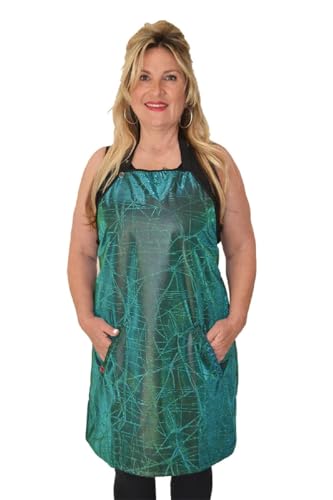 Ladybird Line 142 Green Sparkle Waterproof and Hair Resistant Apron with Adjustable Neckband and 2 Front Pockets, Ideal for Hair Stylists and Home and Kitchen- One Size Fits Most