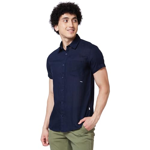 Image of Spykar Men's Regular Fit N /A Half Sleeve Solid Casual Shirts