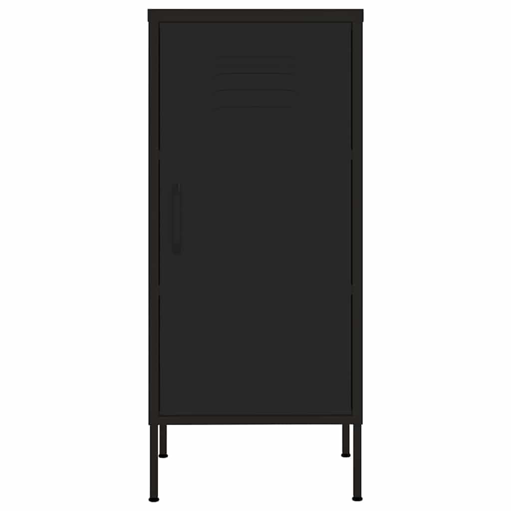 Szafka magazynowa czarna ze stali, 42,5 x 35 x 101,5 cm, z 2 wkładanymi półkami i poziomownikami, zamykana, do domu, biura, piwnicy, garażu, korytarza, warsztatu, miejsca do przechowywania i