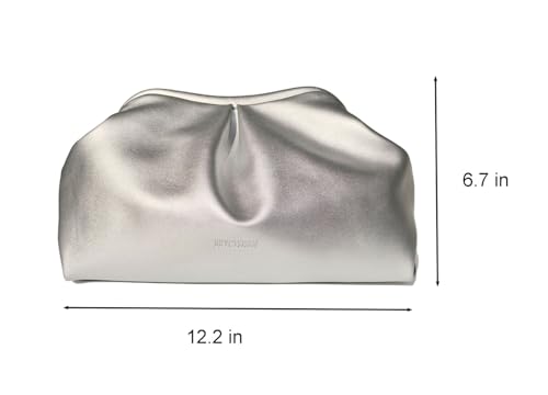 Image of BRYCTSISEN Pleated Evening Vegan Leather Clutch Handbag Purse Metallic PU Cloud Shoulder Bag for Women Evening Purse Handbag