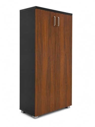 Image of Fusion 2 Door Shoe Cabinet | Engineered Wood | Two-Tone Design | Tall Space-Saving Cabinet, and Curved Handles | Extra Thick Table Top - Fits Up to 30 Pairs (DIY Assembly) (Wenge)