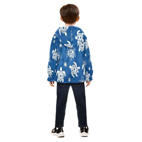 Turtle Pattern on Blue Toddler Fleece Jacket Girl Boys Hooded Fleece Jacket Coat Warm Outwear Zip-up 3-10T4