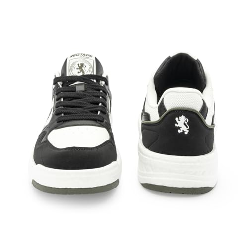Image of Red Tape Men's Sneakers White Black Pu Mesh Round Toe Lace-Up