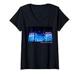 Damen AC DC Live-Konzertarena Publikum Blaue Bühnenlichter rocken T-Shirt mit V-Ausschnitt