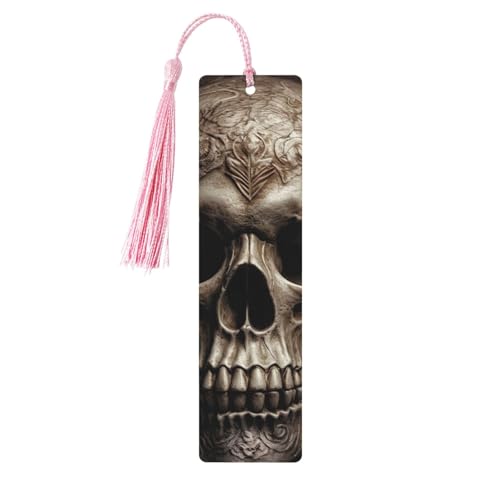 しおり 木製 しおり 穴とタッセル付き 木製タグ レザー ローズ スカル 木製 クラフト しおり ヴィンテージ しおり オーナメント 木製 ブックマーク 女性用 男性 本好きの方 ギフト ピンク
