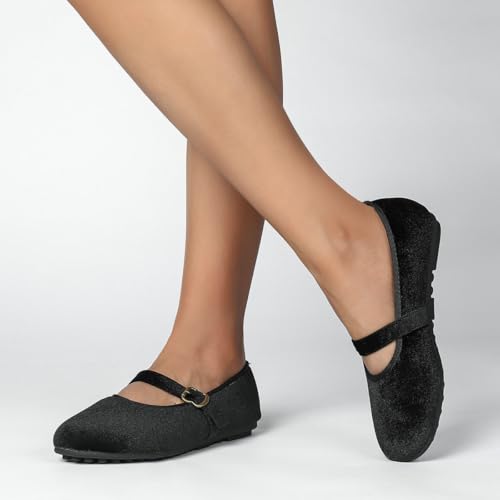 Betastella Womens Faux Fur Lined Mary Jane Flats Round Toe Ankle Strap Pumps Warm Comfortable Ballet Shoes2