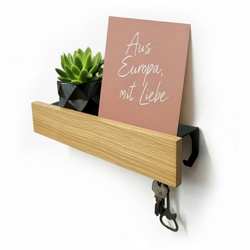 SirHoldeer SirHolder Schlüsselbrett Eiche Massivholz mit Ablage - Schlüsselhalter für die Wand mit 8 Haken - Moderne Schlüsselleiste als Wandorganizer für Flur & Eingangsbereich