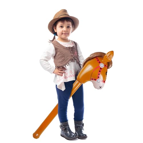 Image of 2PCS Inflatable Stick Pony, Inflatable Pony Head on Stick Horse Costume for Halloween /Western Cowboy /Horse Baby Shower Birthday Party Decorations Supplies Favors Props, 37 Inches (Brown)
