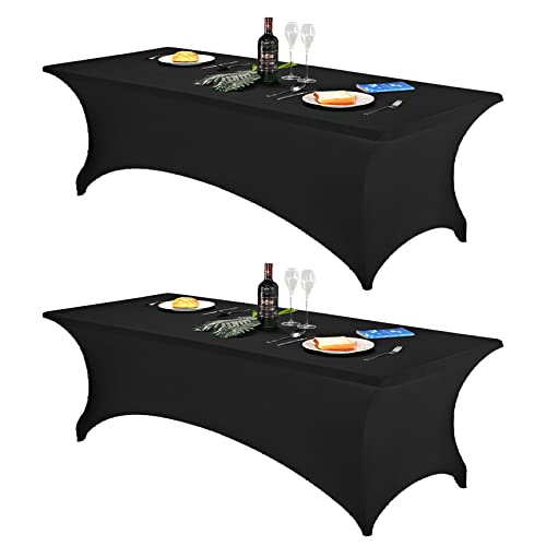 Image of FORLIFE 2Pack Spandex Table Covers,Fitted Tablecloth for Rectangular Tables, Stretch Patio Table Covers, Universal Spandex Table Cover for Wedding, Banquet, Party (8ft, Black)