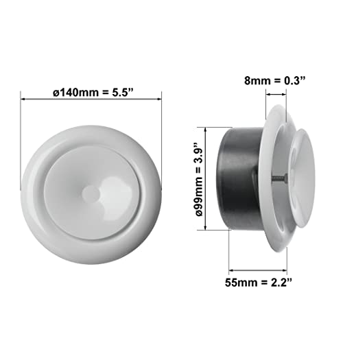 Ø 100mm Weiß Tellerventil Edelstahl Abluftventil Zuluftventil Zuluft Abluft - Metal mit Montagering Anemostat Deckenventil Lüftungsventile
