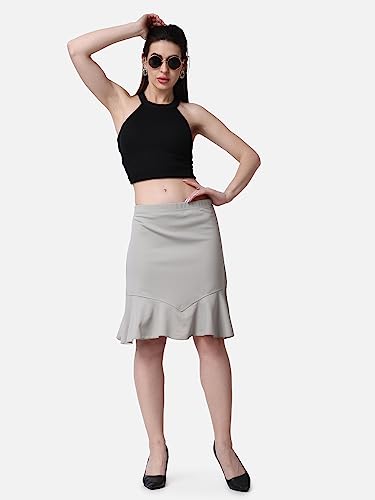 Image of POPWINGS Casual Twill Frill Knee Length Pencil Skirt for Women || Stylish Summer Skirt for Women || Knee-Length Skirt for Women || Semi-Formal Women Skirt