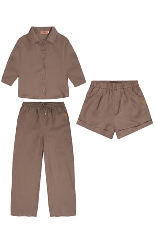 YUSHE 3 Piece Set For Women Half Sleeve Shirt Short Pant Collar Neck Daily Sleep Wear Fashion Formal 2025 Summer Outfit Linen