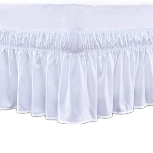 Falda de Cama, Elasticidad y Fácil Instalación Volante Ajuste Cenefa, Cortina Cubre Somier, Poliéster Falda de Cama Adecuado para Estructuras de Cama Dobles y Plataformas(White,120 x 200+30 cm)