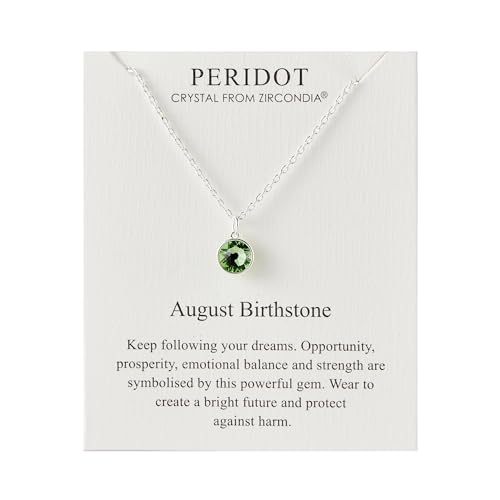 Philip Jones August (Peridot) Birthstone Necklace Created with Zircondia Crystals