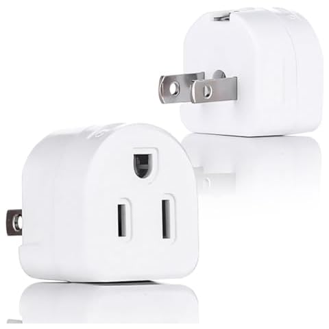 SYCON 2 Prong to 3 Prong Adapter, Multi Plug Outlet Extender Splitter, 2 Prong Outlet Adapter for USA Wall Plugs for Household Appliances, Travel, Type A, 2-Pack Cover